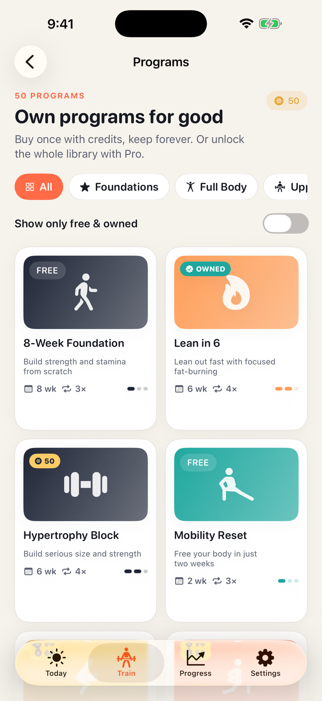 Program store with categories and credit prices